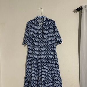 J. McLaughlin Navy and White Scallop Dress